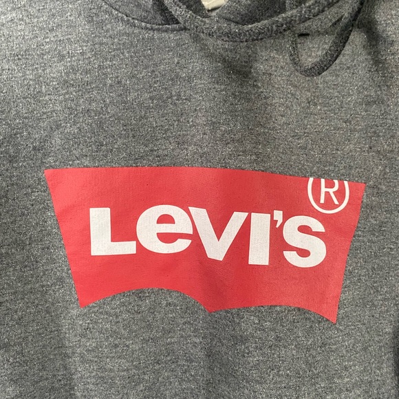 Vintage Levis 90s Men's Fleece Logo Hoodie Gray - Picture 2 of 5